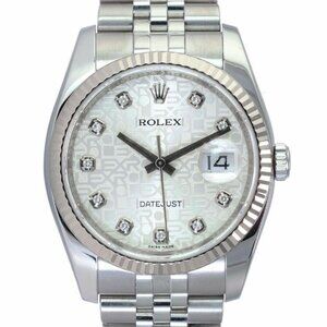 ROLEX DATEJUST SILVER DIAMOND DIAL FLUTED STAINLESS STEEL JUBILEE 36 MM 116234